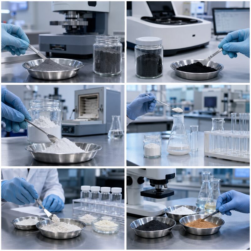 Laboratory powder screening applications for metal battery ceramic chemical pharmaceutical food and university research